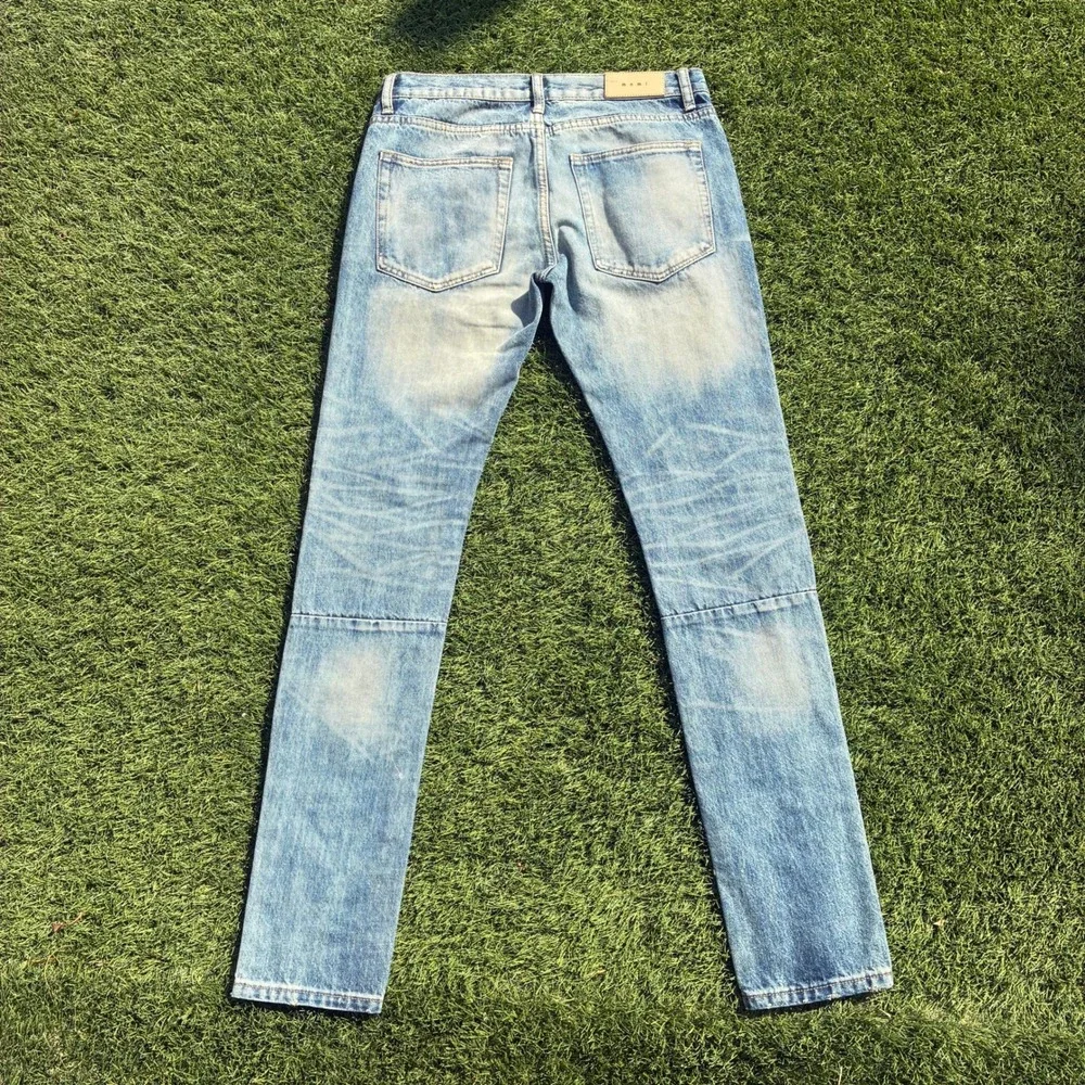 MNML Mens 32x34 Slim Fit Straight Leg Denim Jeans Light Wash Faded Blue